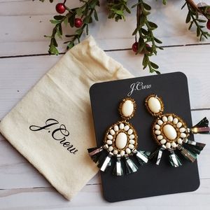 J CREW Women's Gold Bead Tassel Earrings NWT